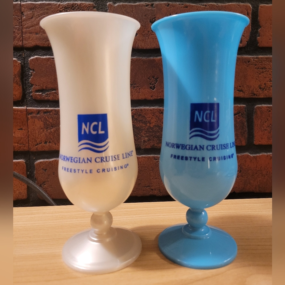 Pair of Norwegian Cruise Line Plastic Hurricane Glasses
